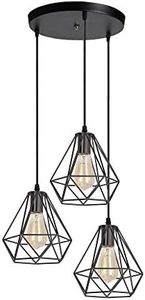 iDEGU 3 Lampes Lustre Suspension Luminaire Industrielle Plafonnier Rétro en Métal Suspension Abat-Jour Design Cage E27 Lampe de Plafond pour Salon Salle à Manger Cuisine - Ø20cm, Noir