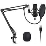 YOTTO USB Microphone Cardioid Condenser Mic 192KHz/24bit Plug and Play Professional Studio Podcast Microphone with Adjustable Microphone Stand Suspension Scissor Boom Arm, Pop Filter, Shock Mount