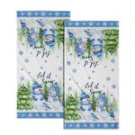 Giwawa Let it Snow Snowman Hand Towels Set of 2 Green Xmas Tree Decorative Kitchen Hand Towels Blue Snowflakes Winter Holiday Decor Fingertip Towel Farmhouse Christmas Decor for Cabin Bathroom