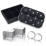 Ice Cube Tray, Large Sphere Molds Round, 2.5 Inch 6 Cavity Ice Cube Ball Maker Tray with Silicone Lid, Silicone Sphere Mold Bar For Whiskey & Cocktails