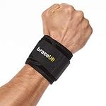 BraceUP Wrist Compression Strap, Wrist Wrap - Wrist Band, Brace for Tendonitis, Tennis, Gym, Workout, One Size Adjustable (Black)