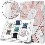 DuraSafe Cases for iPad 9th 2021 8th 2020 7th 2019 Gen [iPad 9 iPad 8 iPad 7 ] 10.2 Inch A2602 A2270 A2197 MK663HN/A MK673HN/A Clear Back TPU Silicone Back Printed Case Pencil Holder - Marble Pink