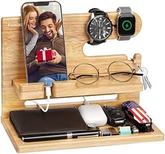 Funistree Gifts for Dad Men Fathers Day from Daughter Son Kids, Wood Phone Docking Station, Husband Birthday Gifts from Wife, Nightstand Organizer, Anniversary Graduation Gifts for Him Boyfriend