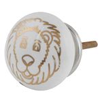 IndianShelf 2 Packs Gold White Lion Ceramic Drawer Knobs for Kitchen Cabinet Knobs Door Pulls Decorative Dresser Premium Wardrobe