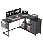 Treesland L Shaped Desk with Drawers, Computer Desk with Drawers, Corner Desk with Storage, Home Office Desks with Drawers, L Shape Desks with Storage, Black