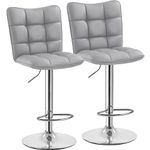 Yaheetech Modern Bar Stools Set of 2 PU Leather Height Adjustable Swivel Bar Chair, with Footrest and Base for Breakfast Bar, Counter, Kitchen and Home Barstools Light Grey