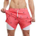 MaaMgic Mens Swim Trunks with Compression Liner 2 in 1 Swimming Shorts Stretch 5.5" Quick Dry Bathing Suits