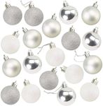 Juvale 48-Piece Mini Christmas Ornaments - Shatterproof Silver & White Christmas Ornaments, 1.5 Inch Christmas Balls, Glitter Ornaments for Hanging on Indoor & Outdoor Christmas Trees