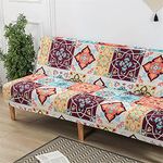 Surwin Bohemia Armless Sofa Bed Cover, Non Slip Washable Stretch Futon Slipcover Protector for 2 Seater/3 Seater Folding Sofa Bed without Armrests (Brown Mandala,3 Seater)