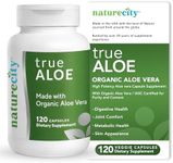 NatureCity TrueAloe Organic Aloe Vera Capsules - Supports Digestive Balance, Joints and Stomach Comfort - Plant-Based Aloe Barbadensis Powder - Easy-to-Swallow Single Ingredient Formula - 120 Caps