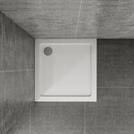 Huibathroom 900x900mm Slimline Square Shower Tray Stone Resin Cubicle Base with Waste Trap for Bathroom Shower Enclosure Wetroom