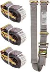 US Cargo Control Double-Fitted E Track Ratchet Straps (4 Pack), 4,400 LBS Break Strength, 2 Inch x 16 Foot Heavy Duty Gray E Track Straps with 3 Spring E-Fitting Tie Down, Logistic Ratchet Straps