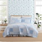 Laura Ashley - Quilt Set, Breathable Premium Bedding with Matching Shams, Luxuriously Soft Home Decor (Colleens Coastal Patchwork Blue, Queen)