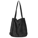 Etercycle Corduroy Tote Bag, Women Corduroy Shoulder Bag Big Capacity Casual Handbags for Women, Beautiful Shopping Tote Bag with Pocket (Black)