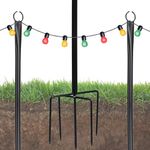 flybold String Light Poles - Deck Stand Poles - Metal Posts for Lights - Aluminum Waterproof Poles - Durable Outdoor Lighting Solution for Garden, Patio, and Backyard Decor (Set of 2, Black)