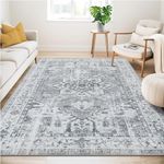 Guchuang Bedding Washable Rugs Living Room Area Rugs Grey Vintage Boho Rugs Large Non Slip Carpet Moroccan Rugs Short Pile Rugs for Bedroom Dining Room Kitchen Soft Faux Wool Rugs 160x230cm