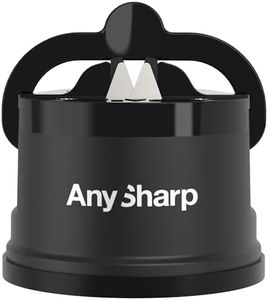 AnySharp – GLOBAL – Hands Free Knife Sharpener - Easy to Use Sharpening Tool with PowerGrip Suction Base and 20-Degree Pre-set Angle - For All Knives: Chef ’s, Serrated, and Hardened Steel - Black