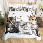 Erosebridal Cute Cat Bedding Comforter Set Twin Size, Colorful Butterfly Decor Duvet Cover for KidsTeens Boys Girls, Animal Pet Theme Quilt Cover, Fashion Decor Bed Set with 1 Pillowcase