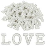 Morcheiong 26Pcs Pearl Rhinestone Letter Patches Self Adhesive A-Z, Stick on Pearl Letter Patches for Clothes, Fabric, Backpack (White)