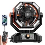 Skytoo Camping Fan, 20000mAh Battery Powered Fan with LED Lantern, Rechargeable Battery Operated Oscillating with Remote Hook, 8 Speeds Outdoor Fans for Teny, Picnic, Fishing, Travel, Jobsite Black