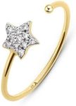 Amberta Allure Women 9ct Gold Adjustable Ring: Star Ring Gold Size J K L