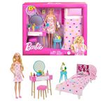 Barbie Doll and Bedroom Playset, Barbie Furniture and 20+ Storytelling Accessories Including Robe and Kitten, HPT55