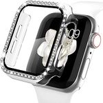 AMiRiTE ADW03 Case Bumper Cover with Tempered Glass Screen Protector Compatible with Apple iWatch Bling Diamond Rhinestone Case for All Watch Series (41MM, TRANSPARENT - DIAMOND)