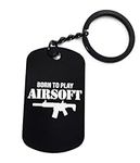 Lauthings Born To Play Airsoft Art Keychain Keyring Engraved Steel Tag