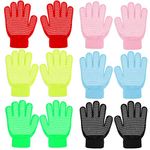 QKURT 6 Pairs Kids Anti-skid Knit Gloves, Winter Warm Stretchy Gloves Unisex Stretch Mittens Full Fingers Gloves for 5~8 Years Old Boys and Girls