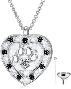 SOULMEET Custom Silver/Real White Gold Paw Print Necklace for Ashes, Personalize Engraving Birthstone Pet Urn Necklace for Ashes Keepsake Cremation Jewelry for Pet Cats Dogs-April