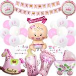 Baby Shower Decorations Girls - Baby Shower Balloons, It's a Girl Banner, Pink Baby Balloons, Photo Props, Pink Baby Shower Decorations - Gender Reveal Supplies