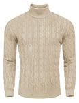 COOFANDY Men's Slim Fit Turtleneck Sweater Casual Twisted Knitted Pullover Sweaters Light Khaki