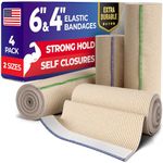 Premium Compression Bandage - 4pk (2x10cm + 2x15cm) - Self-Closing Elastic Bandage Wrap - Washable & Reusable Elasticated Bandage - Waist, Legs, Elbow, Knee Wrap