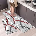 Artnice Kitchen Mats 2 Piece, Modern Abstract Design Kitchen Rugs, Memory Foam Kitchen Floor Mats Cushioned Anti Fatigue, Waterproof Kitchen Runner Rug for Floor, Workshop, Office, Sink, Laundry, Grey