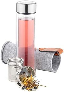 Navaris Botella para té con filtro - Cantimplora ecológica de vidrio de 500 ML con infusor y tapa de acero inoxidable - Incluye funda de fieltro