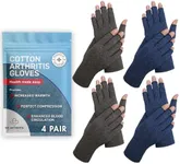 Dr. Arthritis Essentials Open-Fingertip Arthritis Gloves, Compression Gloves Ideal as Carpal Tunnel Gloves, Raynauds Gloves, Hand Brace for Arthritis, Fingerless Gloves Men & Women (Grey-Navy, Small)