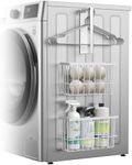 Laundry Room Organization and Storage Magnetic Dryer Ball Holder with Magnetic Hanger Holder, Magnetic Lint Bin for Washer Dryer, Iron Basket Dryer Ball Container, Magnetic Laundry Organizer (White)