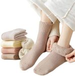 OLBUPS 3 Pairs of Wool Socks, Women's Winter Fleece Socks, Thickened Warm Tube Autumn and Winter Super Thick Stockings, Black + Off-white + White, One Size