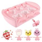 TERRIFI Silicone Popsicle Molds, BPA Free Mini Animal Popsicle Moulds, Cartoon Ice Pop Molds for Kids Popsicle Maker Mold, Lovely Sticks and Drip Guards 6-Cavity (Pink)