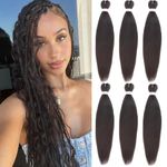 Samtress Braiding Hair 24 Inch Dark Brown Pre Stretched Braiding Hair 6 Packs Soft Yaki Texture Kanekalon Synthetic Fiber Crochet Braids Hair Extensions Hot Water Setting Easy Braid for Women(#4)