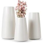 3Pcs White Ceramic Vases Set for Home Decor, Minimalism Modern Flower Vase for Table Centerpieces Living Room Fireplace Bedroom Kitchen Office Decoration.