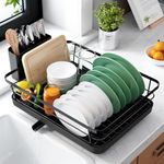 Kitsure Dish Drainer Rack- Space-Saving Dish Drainer, Dish Racks for Kitchen Counter, Stainless Steel Kitchen Drying Rack with a Cutlery Holder, Large, Black