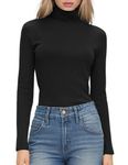 Hotouch Women's Turtleneck Long Sleeve Shirts High Stretchy Mock Neck Tops Slim Fit Basic T-Shirts Black XL