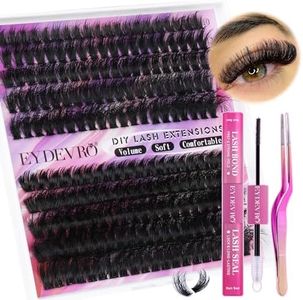 Eyelash Extension Kit Fluffy Lash Extension Kit D Curl Lash Clusters Kit Thick Volume Individual Lashes 200 Pcs DIY Lash Extension Kit with Lash Bond and Seal Lash Tweezers (60D80D,10-18mm) by EYDEVRO