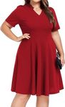 TICKER FASHION Women Plus Size Cocktail Skater Dress (PLS002_Red_4XL)