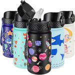 GOPPUS Kids Insulated Water Bottle - 14 Oz BPA Free 18/8 Stainless Steel Travel Bottle with Straw Water Bottle with Double Wall Vacuum Leak Proof Kids Cup for School Boys Girls, Solar System