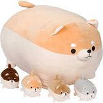 PixieCrush Stuffed Dog Toy - Cute Plushies Shiba Inu Mommy with 4 Puppies - Adorable Plush Pillow for Imaginative Play - Puppy Surprise Soft Animal Toy Set for Girls - Stuffed Animals for Ages 3-8