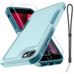 RMOCR Case for iPhone 8/7/SE 2022 2020, with Screen Protector,Military Grade Heavy Duty Shockproof Phone Cover with Wrist Lanyard Strap for iPhone 8/7/SE 2nd 3rd 4.7 inch,Mint Green