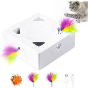 Migipaws Katzenspielzeug, interaktives elektrisches 7-Loch-Mäuse MigiBox, Intelligentes Federspielzeug,Pappspielzeug für gelangweilte Katzen,wiederaufladbar,2St Federn Zubehör