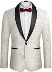 COOFANDY Men's Floral Tuxedo Jacket Luxury Embroidered Wedding Blazer Dress Suit for Party Dinner White